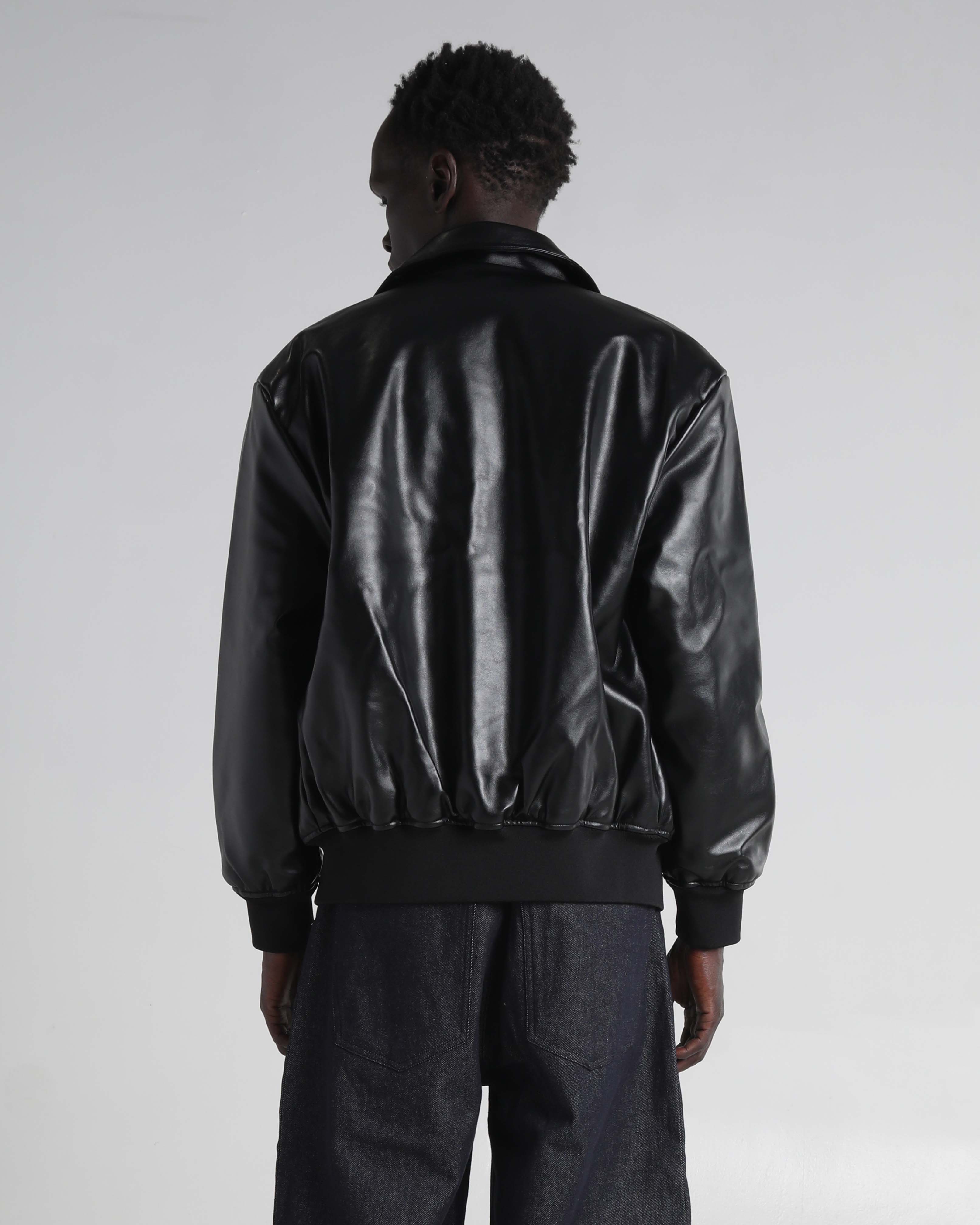 PU Leather Collared Varsity Jacket - Image 3