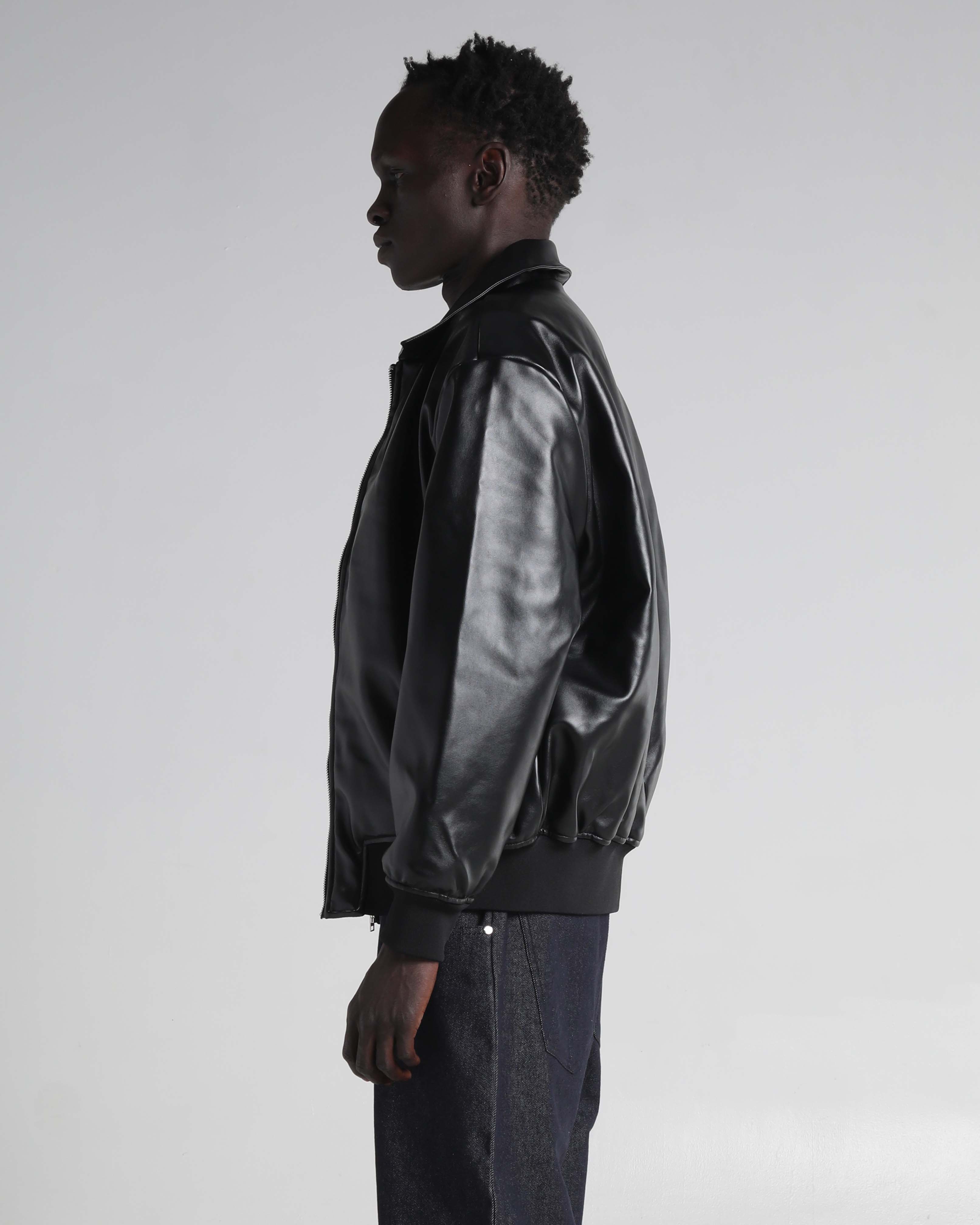 PU Leather Collared Varsity Jacket - Image 4
