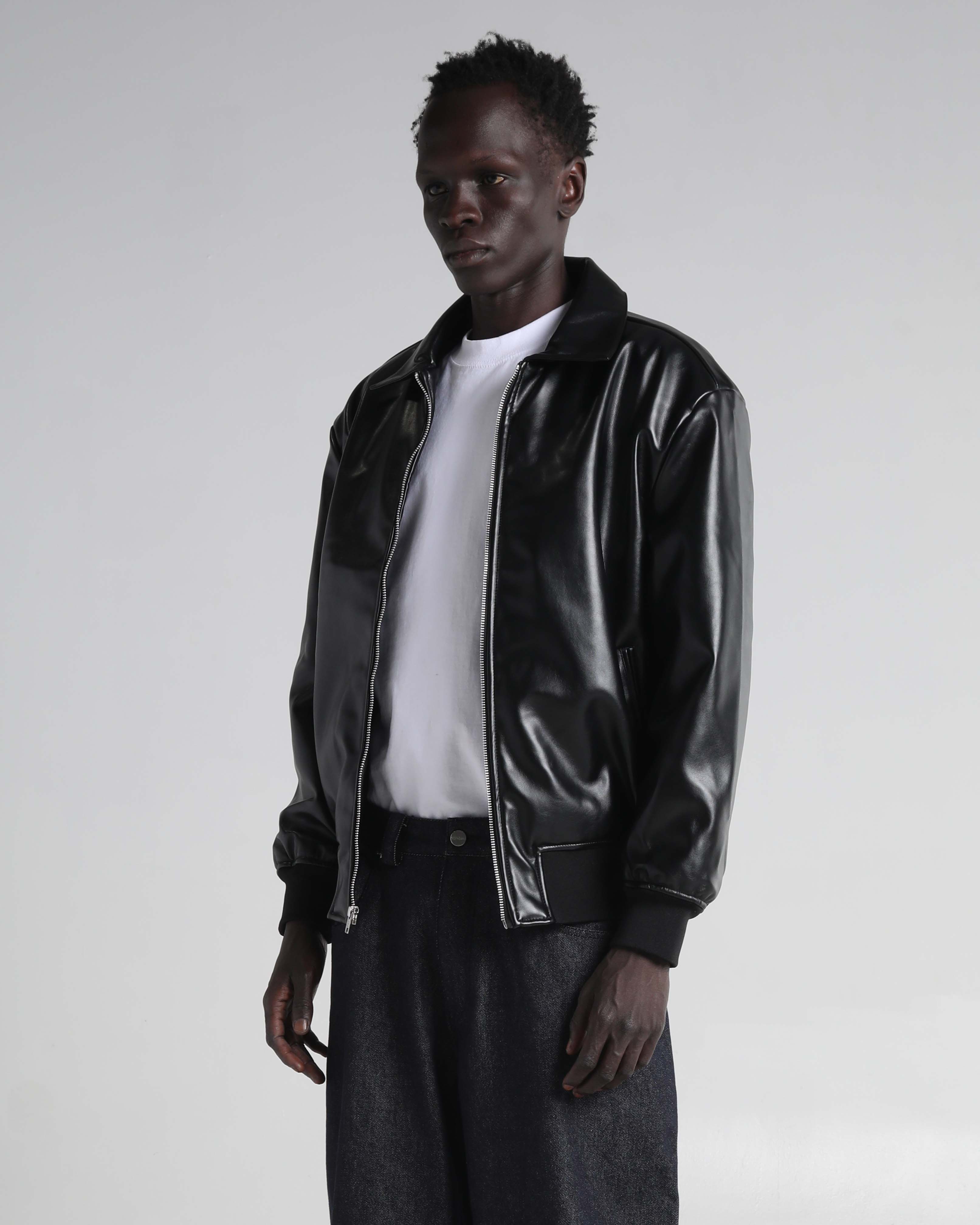 PU Leather Collared Varsity Jacket - Image 5
