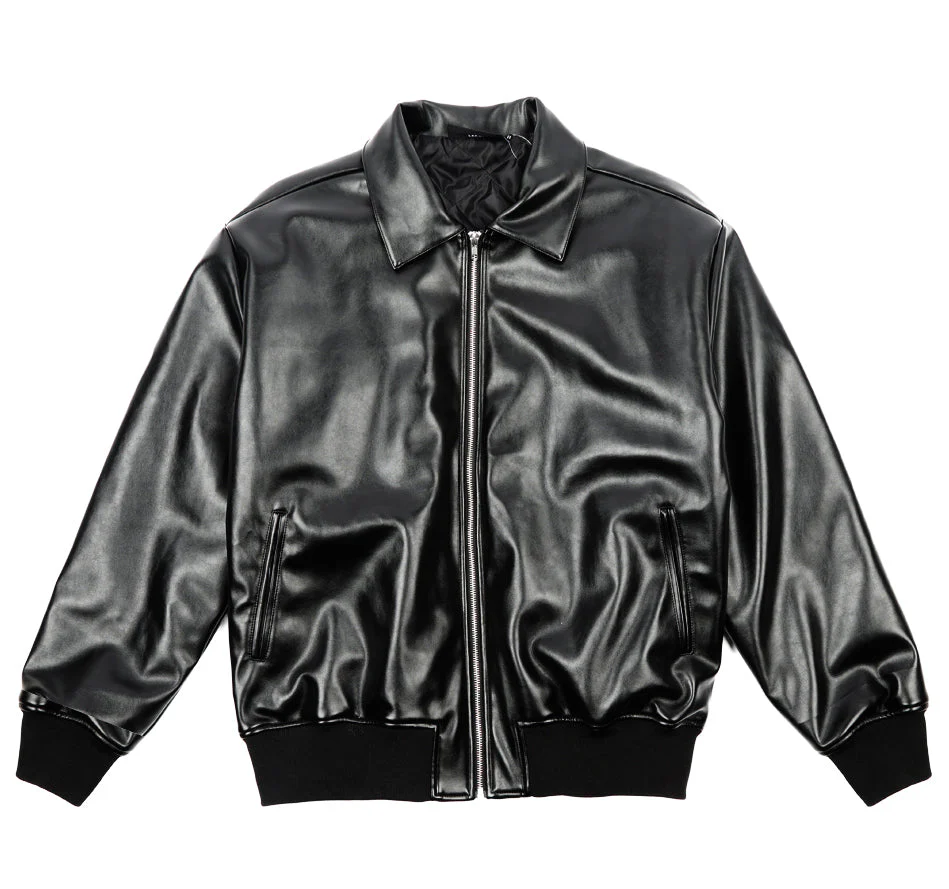 PU Leather Collared Varsity Jacket - Image 6